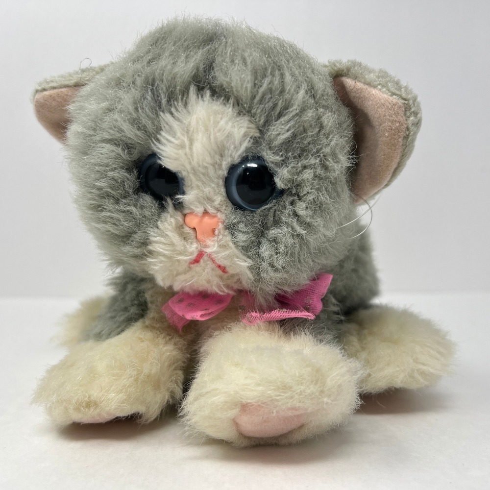 DSI Meritus Kitty Kitty Kitten Small Grey White Purring Plush Toy 2000